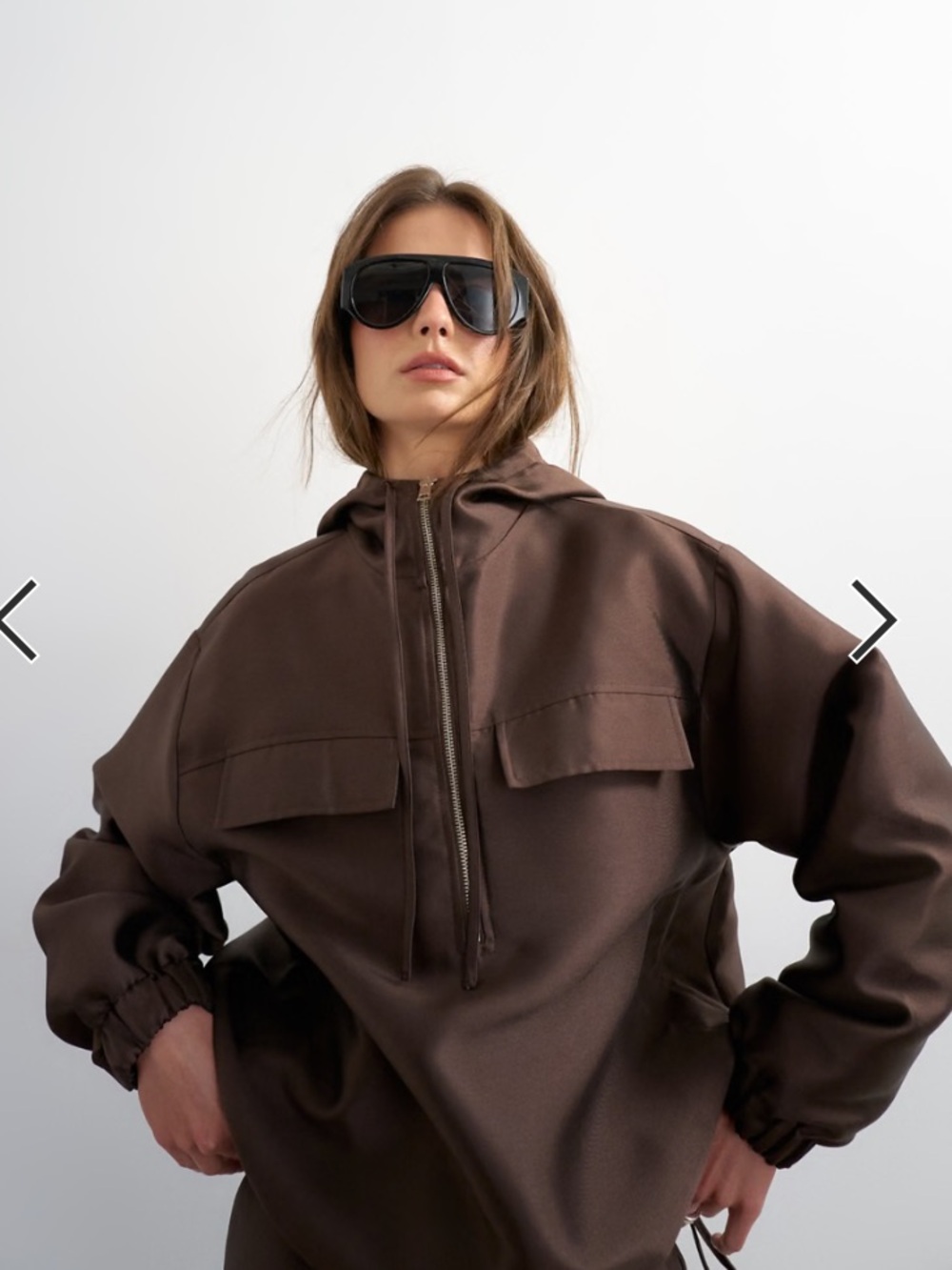 ASOS Topshop Chocolate Brown Hooded Half-Zip Bomber Jacket